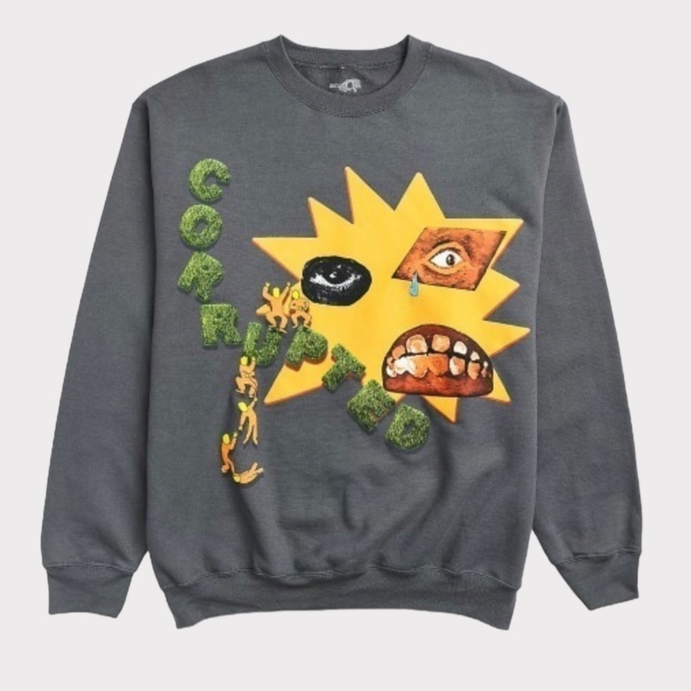 ZUMIEZ RAYSCORRUPTEDMIND Corrupted Misplaced Face Sweatshirt Gray NWT